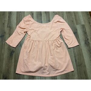 Belle De Jour Shirt, Womens Size Large, Pink, White Dots, 3/4 Sleeve, Scoop Neck